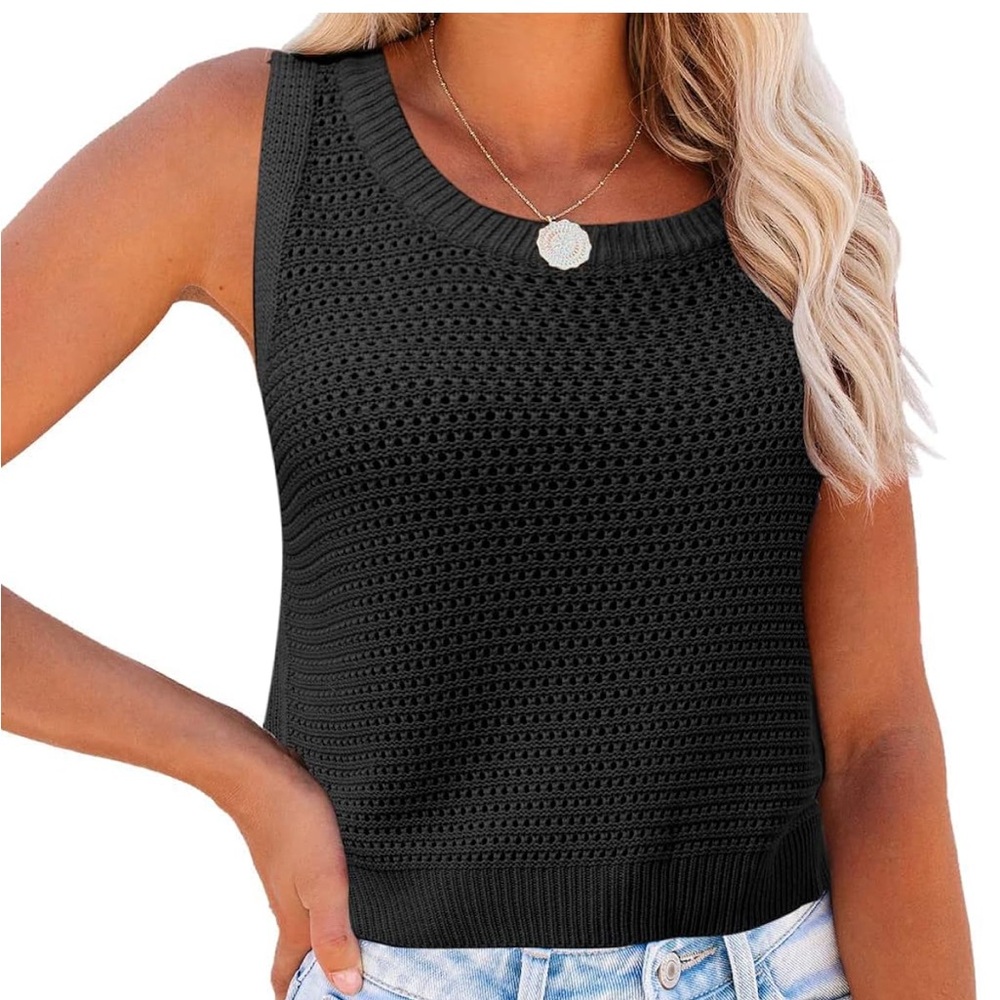 Black Crochet Knit Beach Tank Top Women